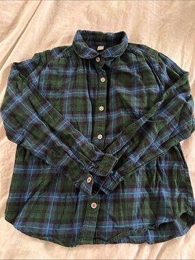 Uniqlo Green and Blue Plaid Kids Button-Down Shirt